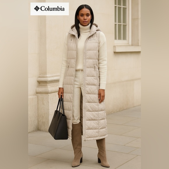 Columbia Women's Pike Lake Long Beige Puffer Vest - Picture 1 of 6
